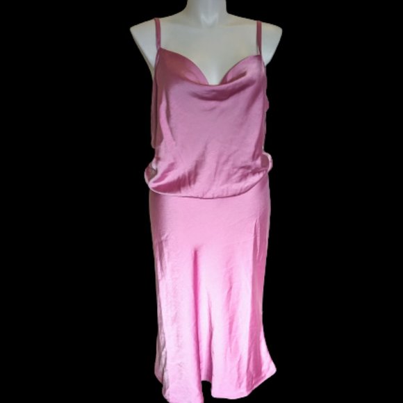 Satin Pink Cowl Neck midi dress - Picture 1 of 5